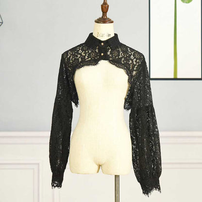 S&DCo. cropped lace half shirt with long sleeves featuring an elegant design for stylish outfits