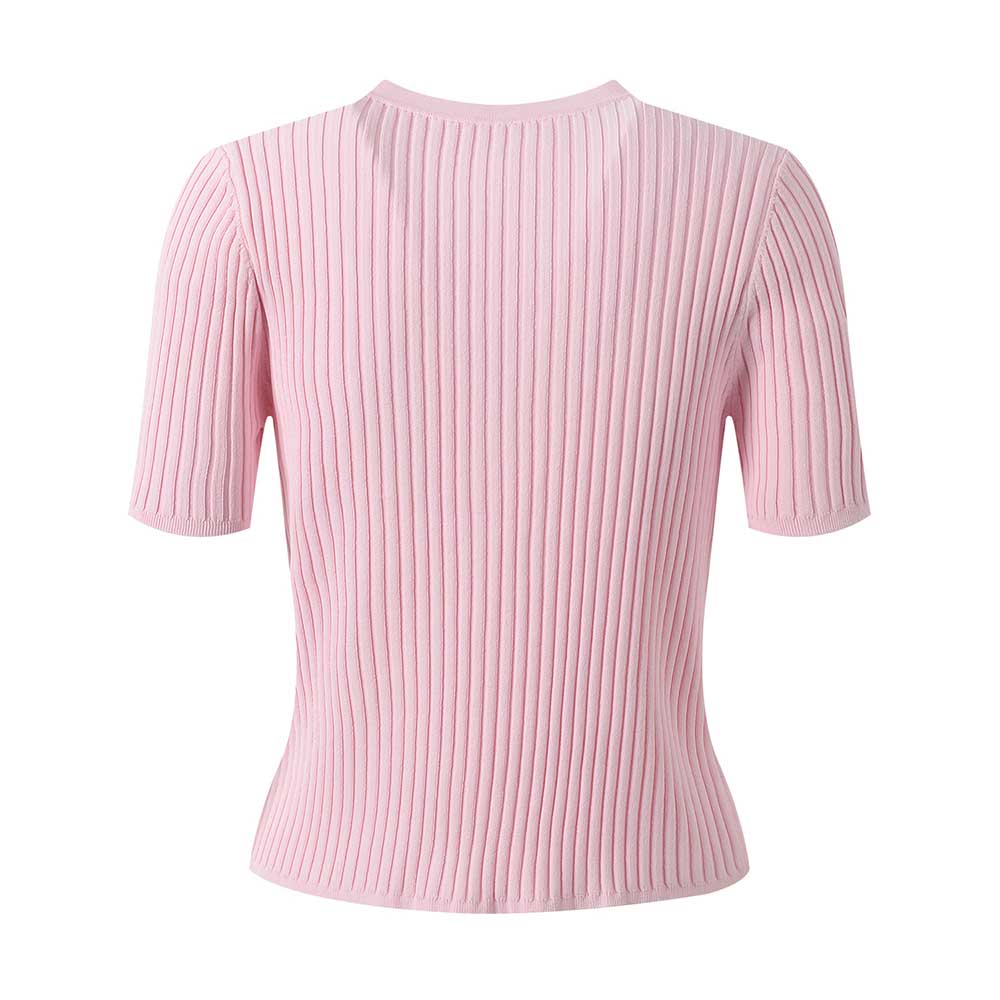 Women Short Sleeve Knit O-Neckline Cropped Top Knitted Slim Coat