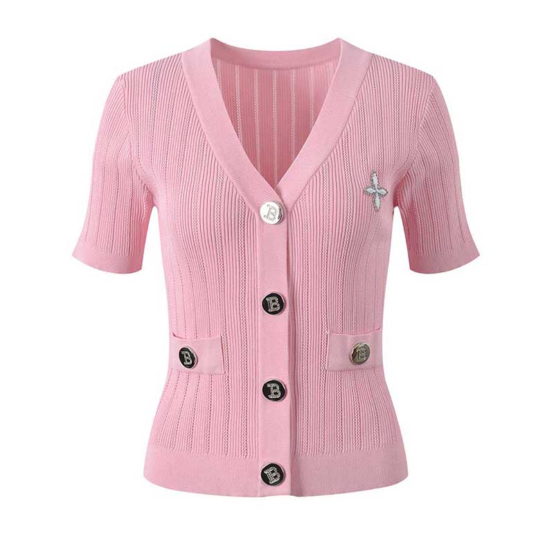 Women Knit Cardigan V-Neckline Cropped Top Short Sleeve Knitted Slim C ...