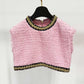 Women Chain-Trimmed Tweed Cropped Top Pink