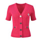 Women Knit Cardigan V-Neckline Cropped Top Short Sleeve Knitted Slim Coat