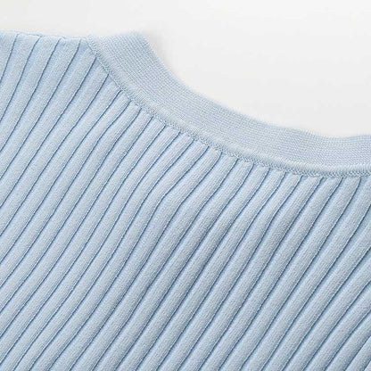 Women Short Sleeve Knit O-Neckline Cropped Top Knitted Slim Coat