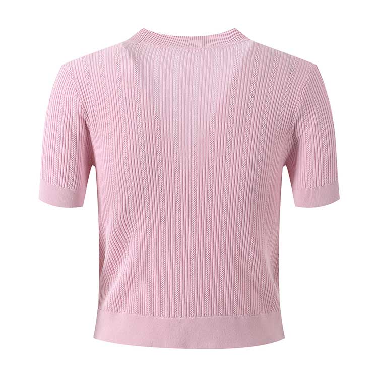 Women Knit Cardigan V-Neckline Cropped Top Short Sleeve Knitted Slim Coat