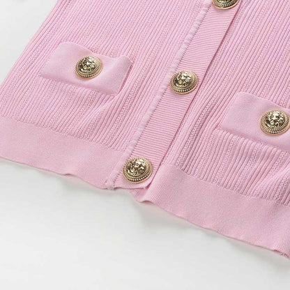 Women Knit Cardigan V-Neckline Cropped Top Short Sleeve Knitted Slim Coat