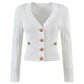 Women Knit Cardigan V-Neckline Cropped Top Long Sleeve Knitted Slim Coat