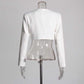 White Blazer Pantsuit Crop Top Coat + Wide Legs 2 Pieces Set