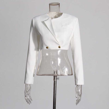 White Blazer Pantsuit Crop Top Coat + Wide Legs 2 Pieces Set