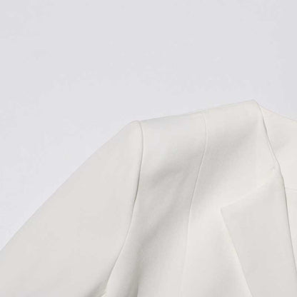 White Blazer Pantsuit Crop Top Coat + Wide Legs 2 Pieces Set