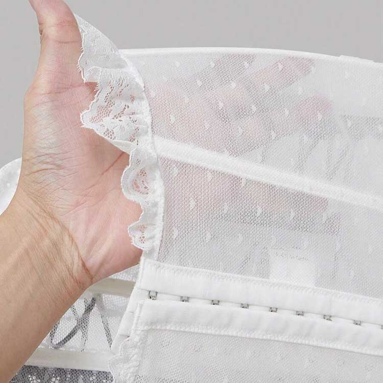 Close-up of cross lace tank top for women by SD Dresscode with delicate lace detailing