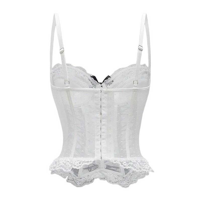 Elegant white cross lace tank top for women with delicate lace detailing and adjustable straps