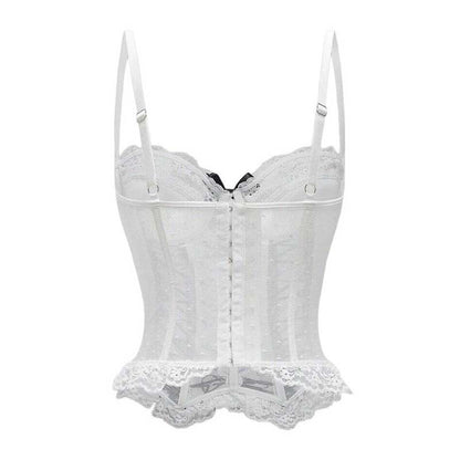 Elegant white cross lace tank top for women with delicate lace detailing and adjustable straps
