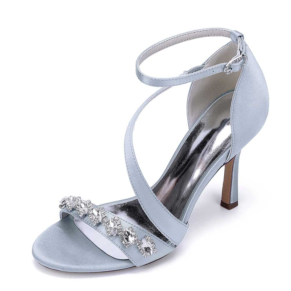 Elegant S&DCo. cross-strap wedding shoes for brides in soft blue with sparkling embellishments