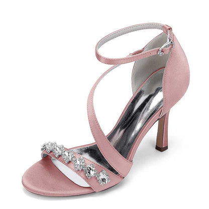S&DCo. Pink Cross-Strap Wedding Shoes for Brides with Elegant Jewel Detail