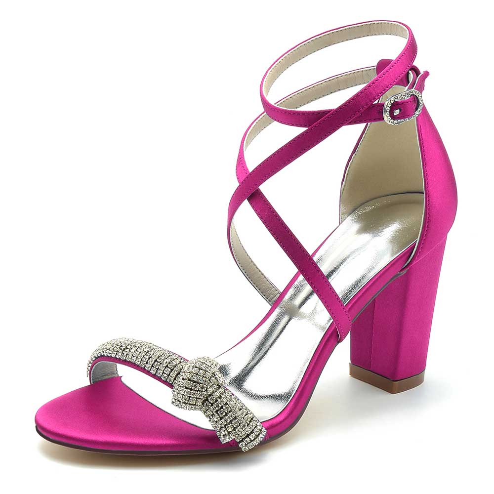 S&DCo. Pink Cross Strap Wedding Shoes for Brides with Sparkling Bow Detail
