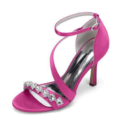 S&DCo. Pink Cross-Strap Wedding Shoes for Brides with Elegant Rhinestone Detail