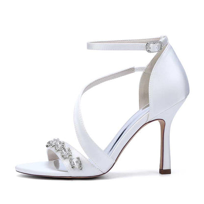 S&DCo. elegant cross-strap wedding shoes for brides with decorative embellishments and stylish heel