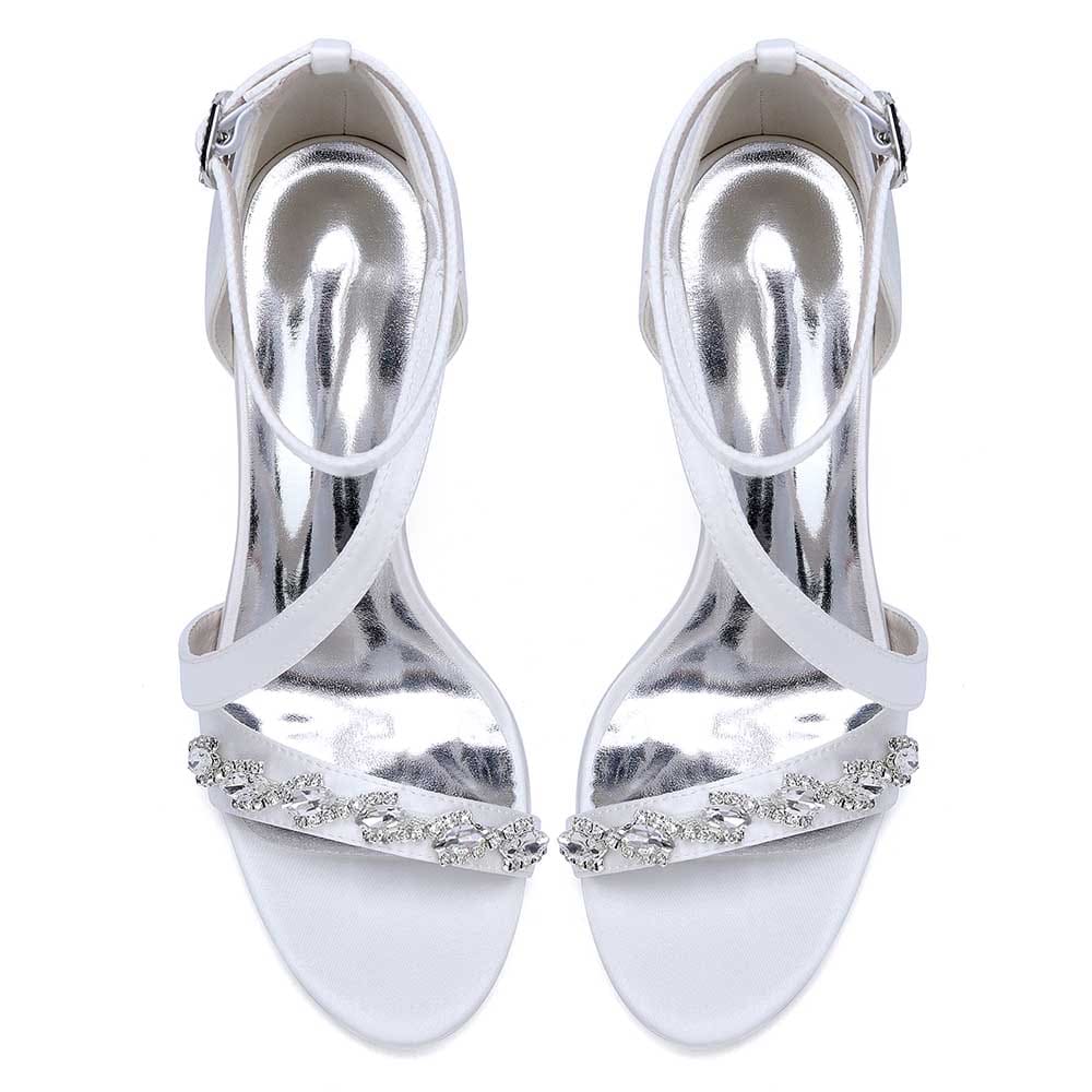 S&DCo. elegant cross-strap wedding shoes for brides with embellished silver detailing