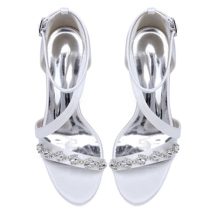 S&DCo. elegant cross-strap wedding shoes for brides with embellished silver detailing