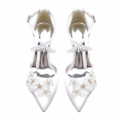 Elegant S&DCo. cross strap wedding shoes for women with floral embellishments and a sleek design