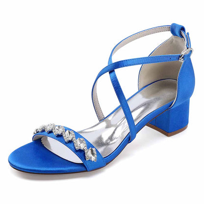 Stylish blue crystal chunky heel dress sandals with elegant design for special occasions