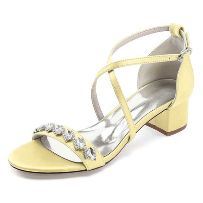 Yellow crystal chunky heel dress sandals with elegant strap design for stylish occasions