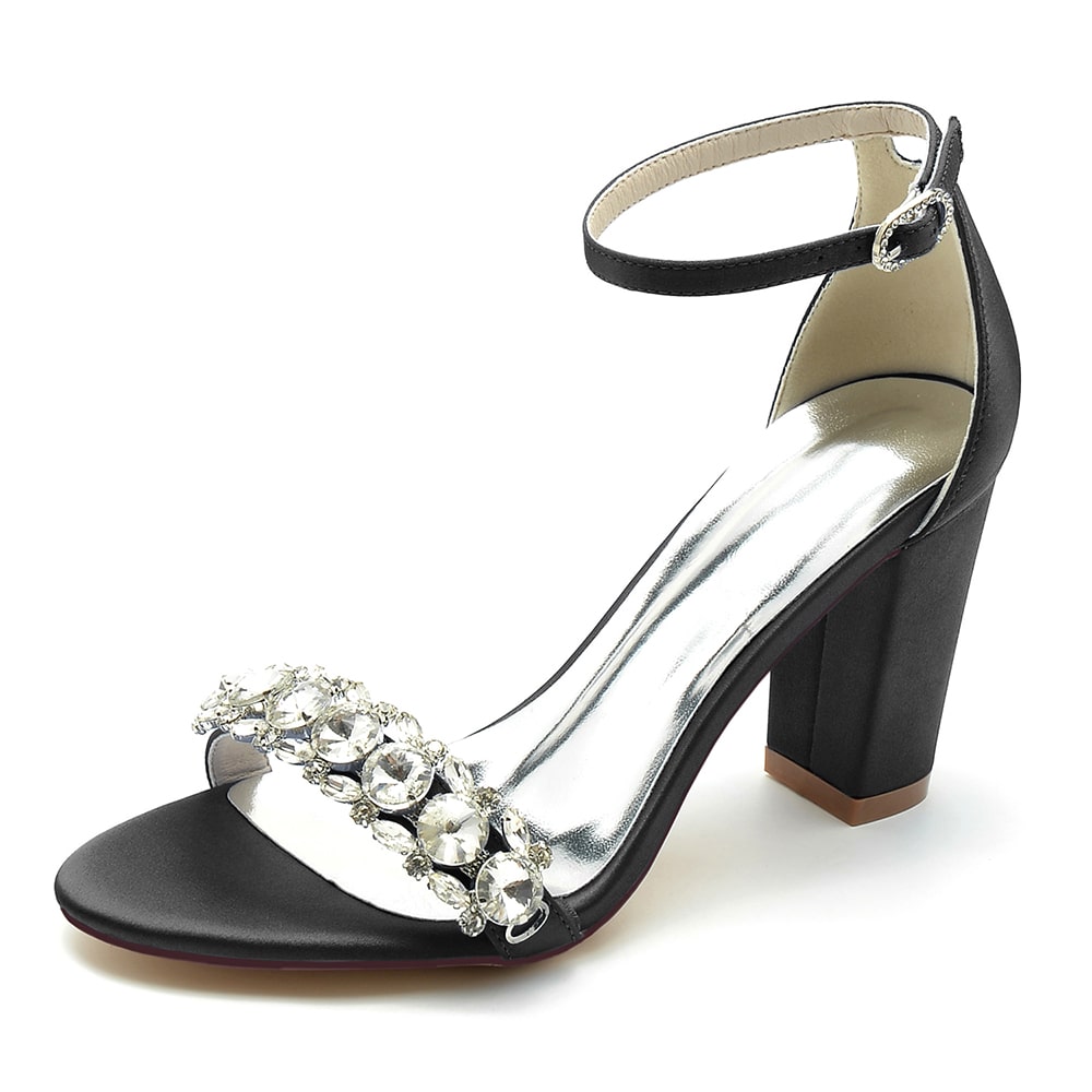 Black Scrystal chunky heel prom sandals with a stunning rhinestone embellishment