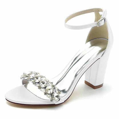 Crystal chunky heel prom sandals with a stylish ankle strap and embellished design