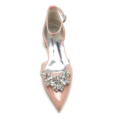 Stylish pink S&DCo. crystal embellished flats for women with pointed toe and ankle strap design