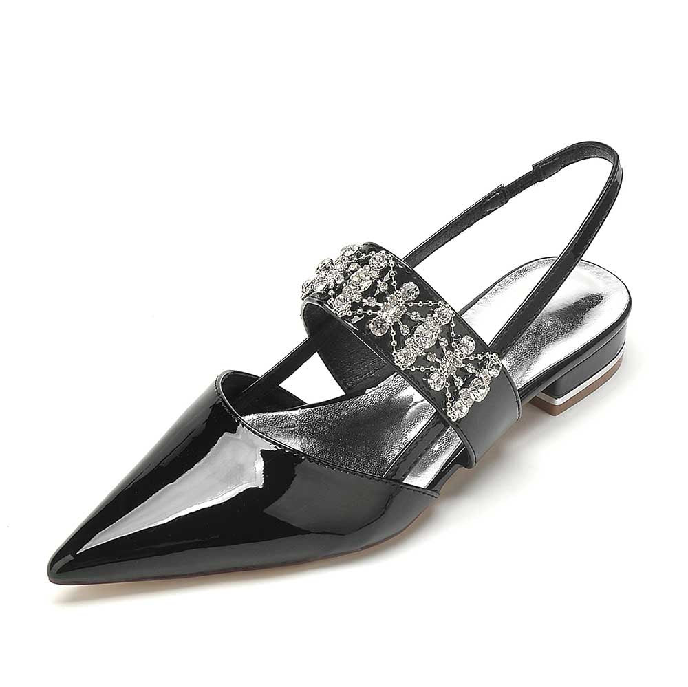Stylish black slingback crystal embellished pointed toe flats for versatile everyday wear