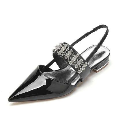 Stylish black slingback crystal embellished pointed toe flats for versatile everyday wear