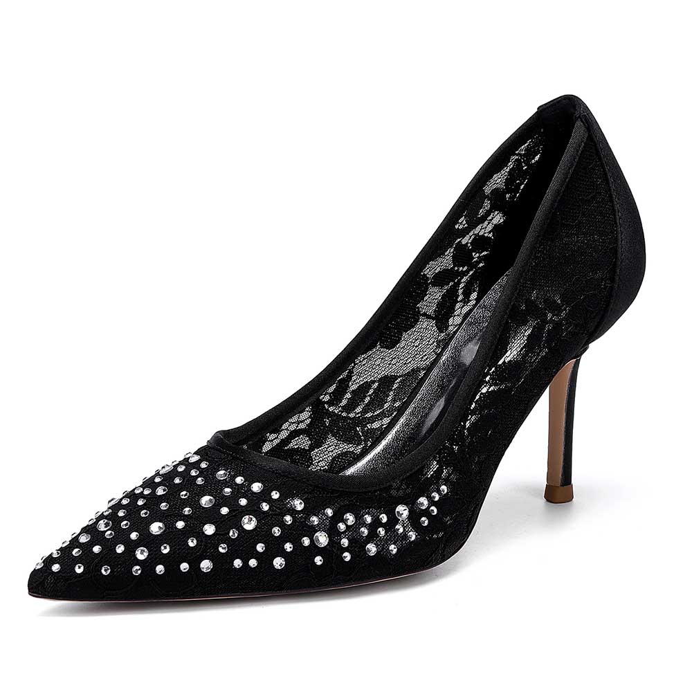 Elegant S&DCo. crystal lace wedding shoes with pointed toe and embellished details