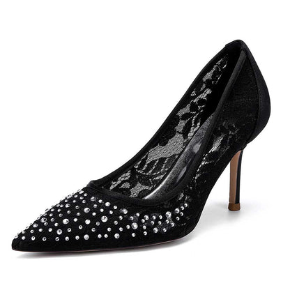 Elegant S&DCo. crystal lace wedding shoes with pointed toe and embellished details
