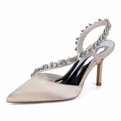 Elegant S&DCo. crystal strap bridal heels with a pointed toe and sparkling embellishments