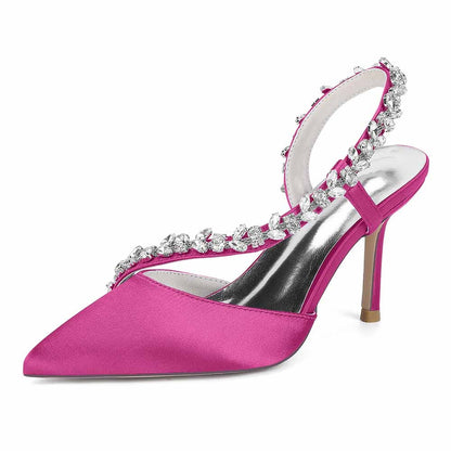 S&DCo. Pink Satin Crystal Strap Bridal Heels with Elegant Design for Weddings