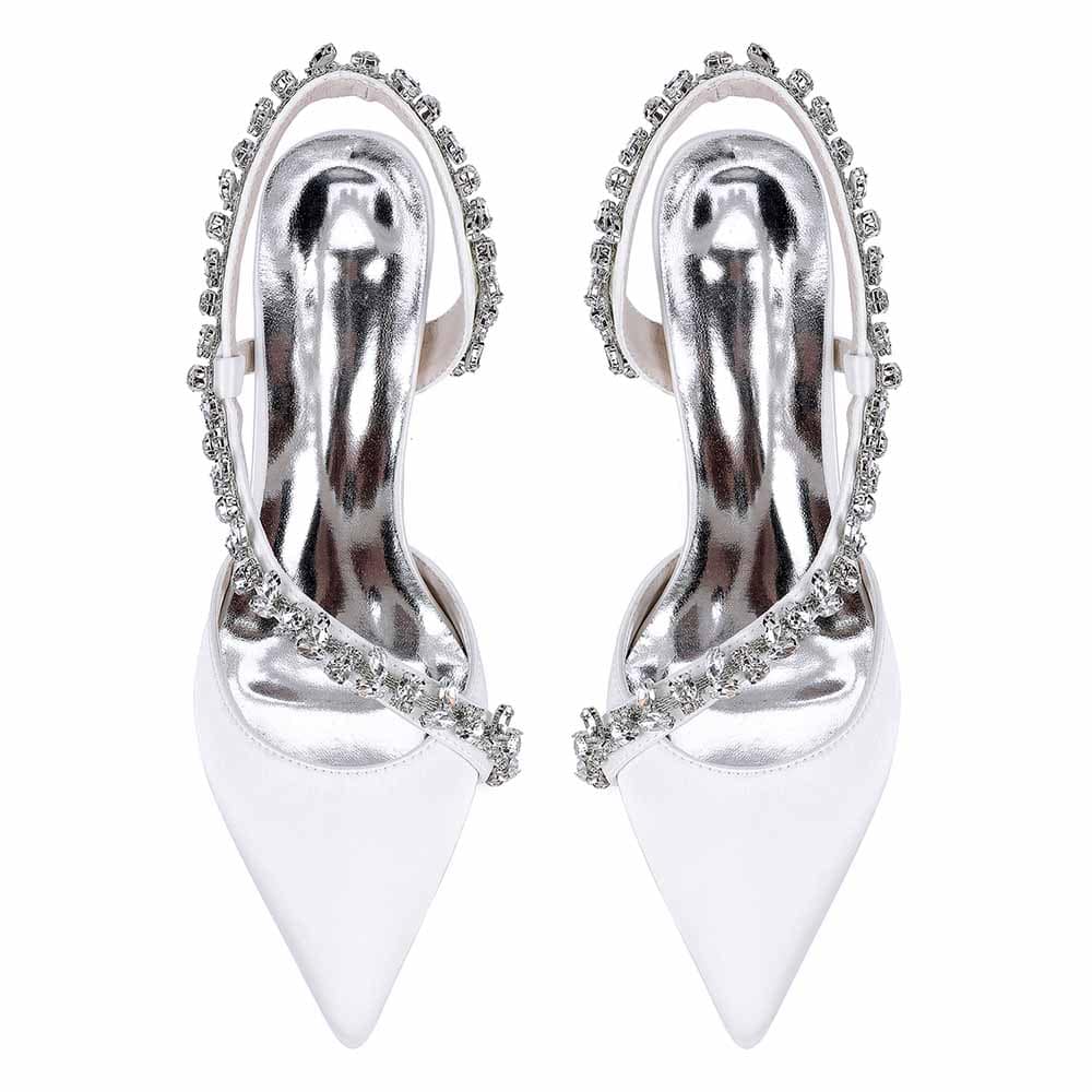 S&DCo. Crystal Strap Bridal Heels in White with Elegant Design and Sparkling Accents