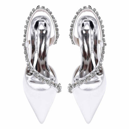 S&DCo. Crystal Strap Bridal Heels in White with Elegant Design and Sparkling Accents