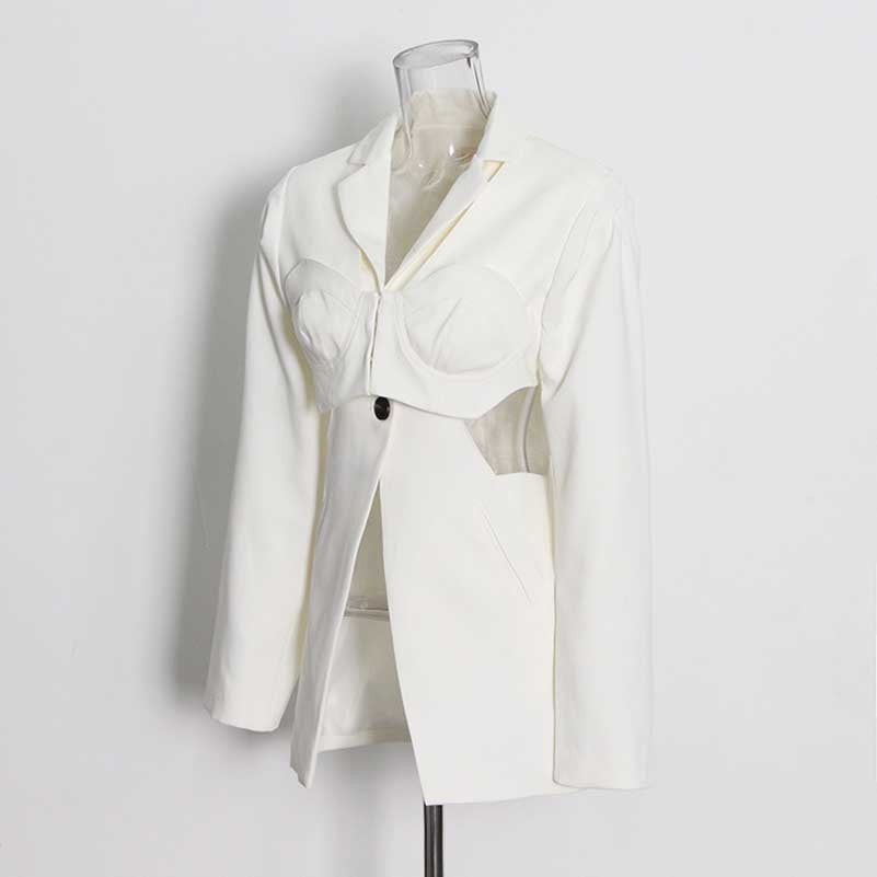 Women's One Button Blazer Cut Out Sides Mid-Length Coat