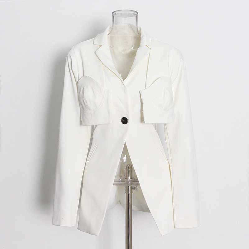 Women's One Button Blazer Cut Out Sides Mid-Length Coat