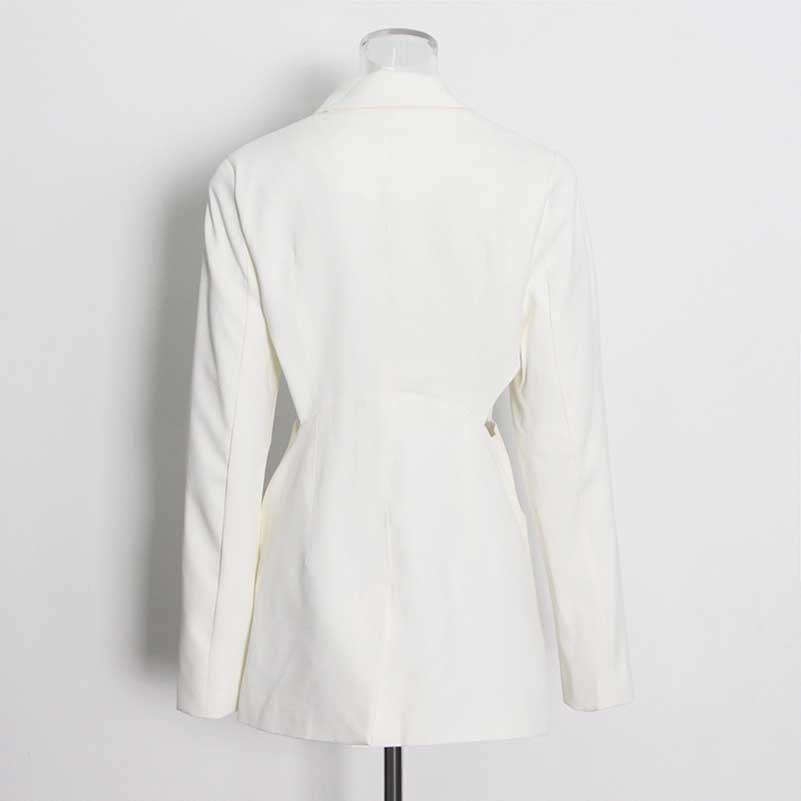 Women's One Button Blazer Cut Out Sides Mid-Length Coat