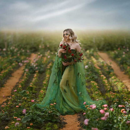 Women Tulle Robe for Maternity Dress Puffy Gown Off-The-Shoulder Prom