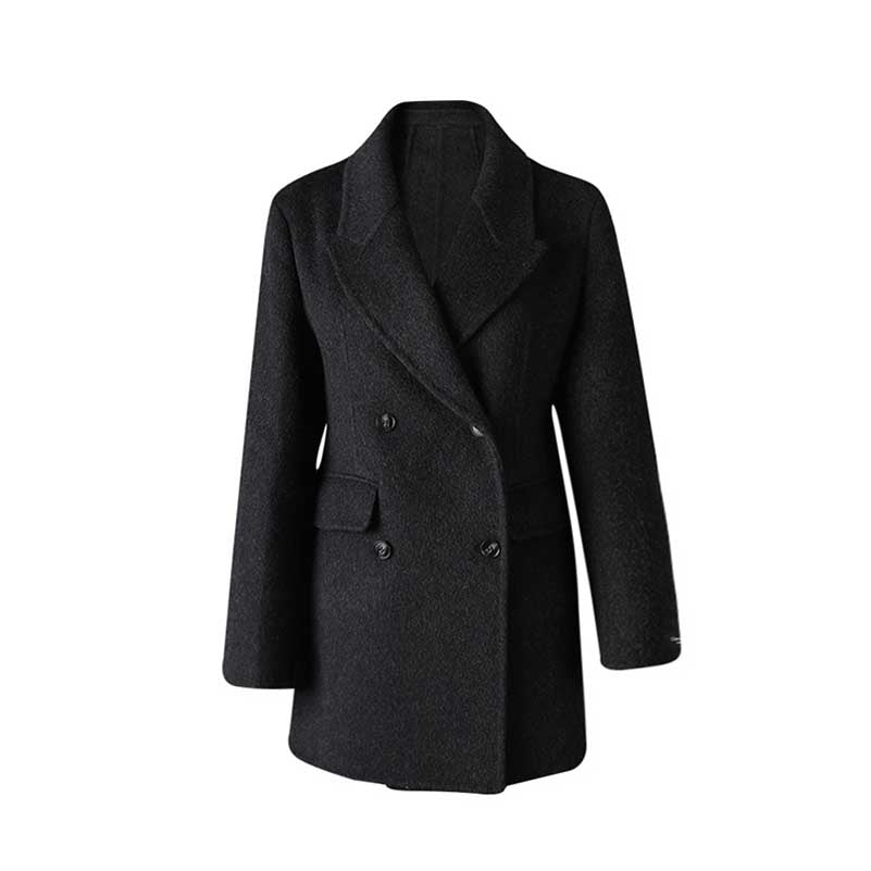 Double belted wool coat black by sd-hk with a stylish oversized design for a chic look