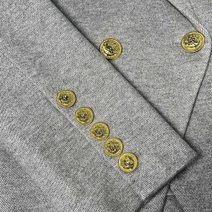 Grey Double Breasted Blazer with Gold Buttons – Chic & Polished Looks