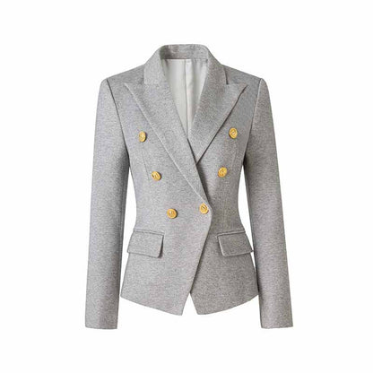 Grey Double Breasted Blazer with Gold Buttons – Chic & Polished Looks
