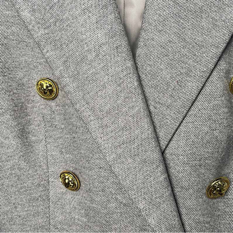 Grey Double Breasted Blazer with Gold Buttons – Chic & Polished Looks