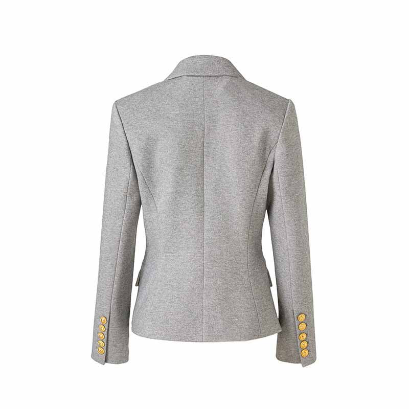 Grey Double Breasted Blazer with Gold Buttons – Chic & Polished Looks