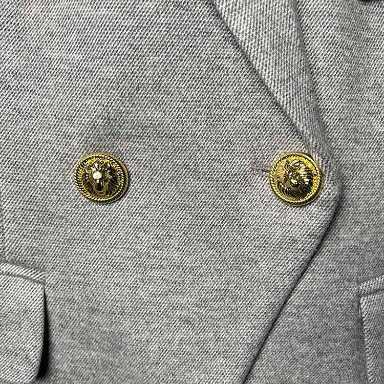 Grey Double Breasted Blazer with Gold Buttons – Chic & Polished Looks
