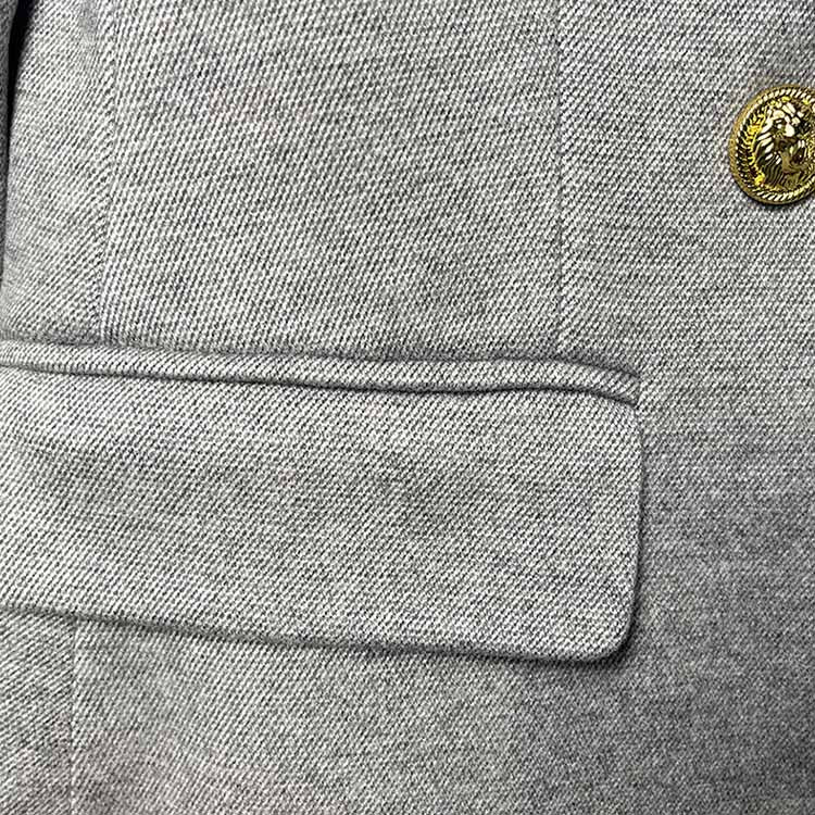 Grey Double Breasted Blazer with Gold Buttons – Chic & Polished Looks