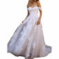 Tulle A-Line Princess Off-The-Shoulder Zipper Wedding Dress With Appliqued