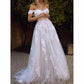 Tulle A-Line Princess Off-The-Shoulder Zipper Wedding Dress With Appliqued