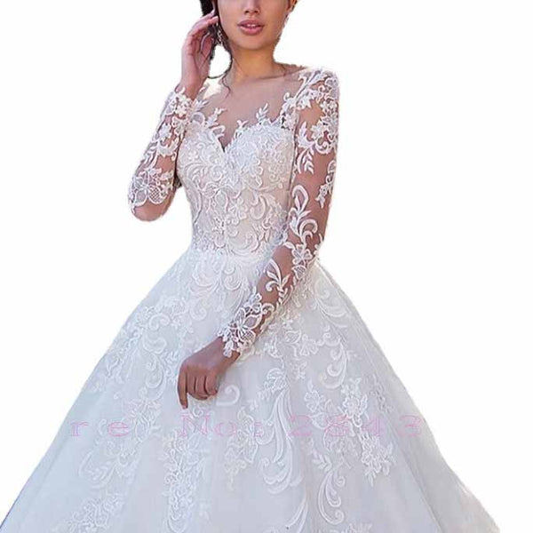 Ball Gown Bateau Court Train Tulle Wedding Dresses
